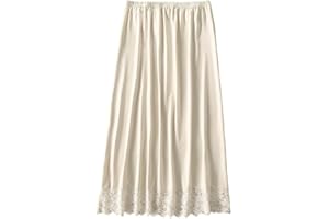 Women's Satin Half Slips, Soft Lace Long Underskirt, Elastic Waist Half Slips Long Skirt Petticoat for Ladies Underdress