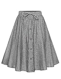 Allonly Women's A-Line High Waisted Button Front Drawstring Pleated Midi Skirt With Elastic Waist Knee Length Black Small   Medium