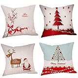 iLH 4PC Pillow Cases ZYooh Cotton Linen Christmas