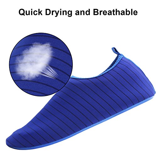 HQdeal Women’s Men’s Water Shoes Quick Drying Outdoor Sports Athletic Sneakers Aqua Shoes Slip On Lightweight Yoga Socks for Swimming Diving Surfing Snorkeling Boating Beach Walking Striped Blue