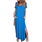 Arolina Women Summer Maxi Dress Short Sleeve V Neck Casual Loose Long Split Dresses Beach Vacation Sundress with Pockets