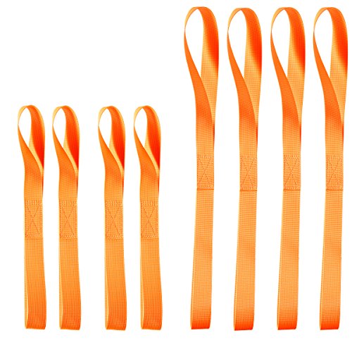 DAOKI Each 4-Pack 12-Inch + 18-Inch Soft Loops Motorcycle Tie Down Straps. 1200 lbs Load / 2289 Break Strength Silky Premium Tiedowns Pamper Chrome, Fit where Ratchet Straps wont. 8-Pack