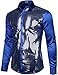 JOGAL Mens Dress Shirt Silver Sequins Long Sleeve Button Down 70s Disco Shirt Party Costume Large A348 RoyalBlue