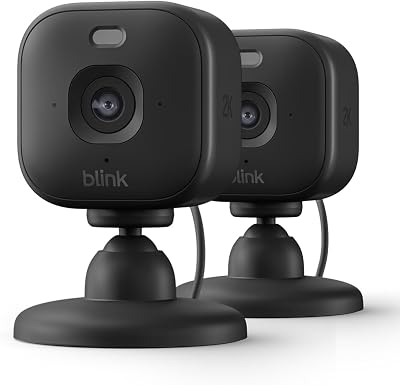 Videocamera Mini 2K+ Blink (ultimo modello) | Videocamera di sicurezza domestica con alimentatore plug-in, risoluzione video 2K, zoom 4x, visione notturna a colori | 2 videocamere – Nere