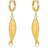 CUFELMU Gold Fish Dangle Earrings for Women, Fun Ocean-Inspired Hoop and Drop Styles for Summer Beach Look