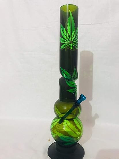 Plastic 16 inch Bong with Water and ice Pipe Leaf Print 5 cm Diameter (Random Colour)