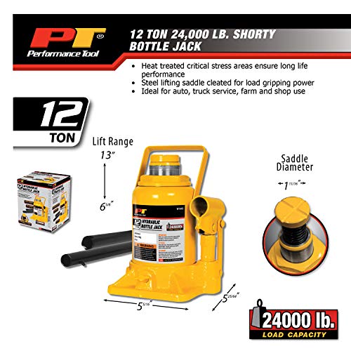 Performance Tool W1643 Heavy Duty Shorty Bottle Jack for Vehicle