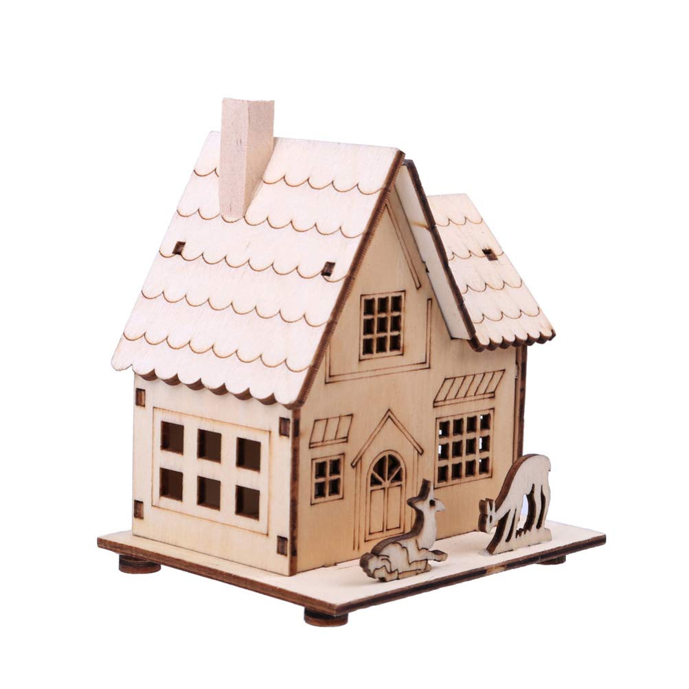 NUOBESTY Christmas Light-Up House Ornaments, Christmas Wooden LED Lighted Houses Tabletop Decorations for Xmas Tree Holiday Home