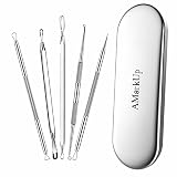 Professional Blackhead Remover Pimple Extractor Tool - AMarkUp 5 PCs Skin Care Comedone Acne Needle Kit