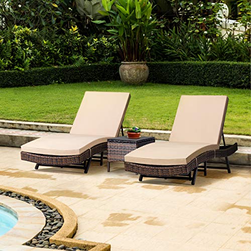 PAMAPIC Patio Chaise Lounge Sets 3 Pieces Rattan Outdoor Lounge Chair