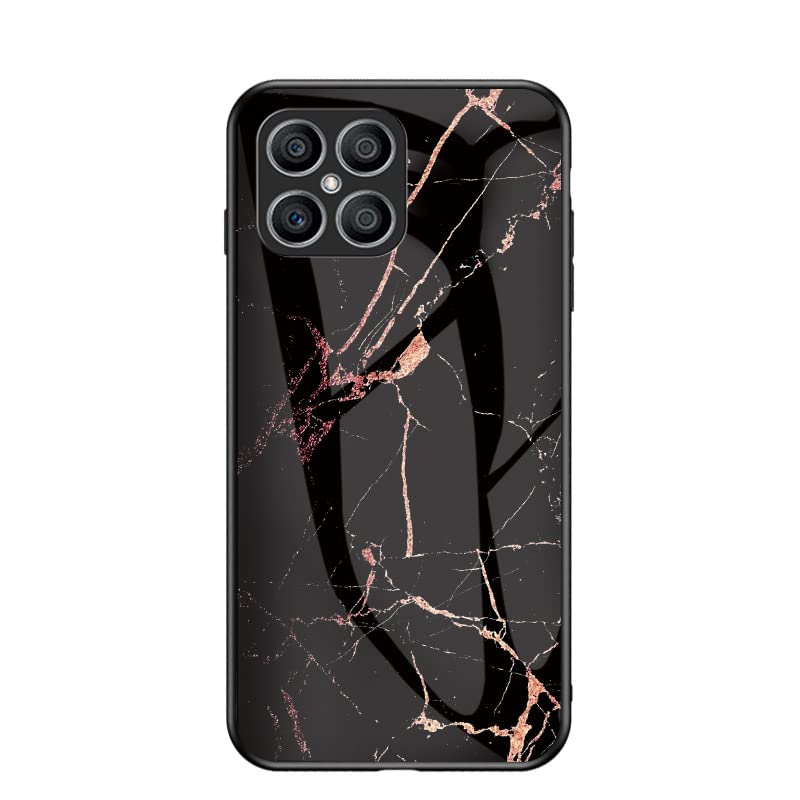 SHIEID Marble Case for Honor X8 Marble Clear Tempered Glass Case Soft Silicone Phone Cover Compatible with Honor X8 (Black gold)