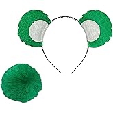 Green Teddy Bear Ears Headband and Tail Set, Halloween Costume Accessories Hairpiece Hairband