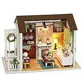 Flever Dollhouse Miniature DIY House Kit Creative Room with Furniture for Romantic Gift (Happy Time Plus Dust Proof Cover)