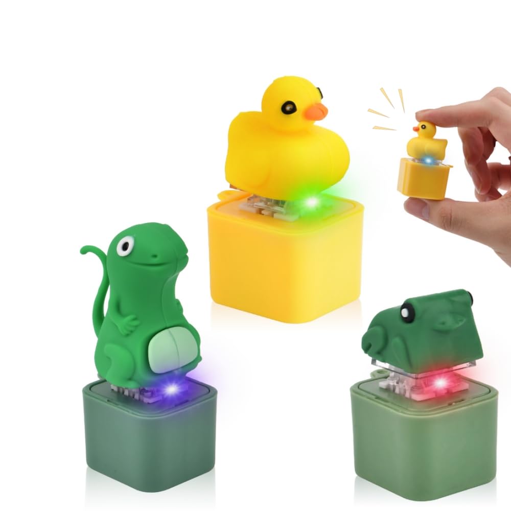 3Pcs Quacking Duck Frog Lizard Fidget Toy, Keychain Keyboard Fidget Toy with Lights and Sounds, Stress Anxiety Relief Keyring Fidgets School, Duck Keyboard Clicker Fidget for Boys Girls (Black)