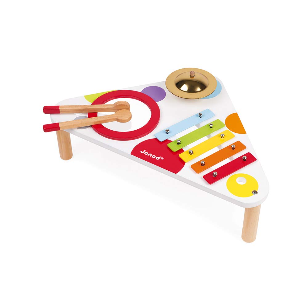 Janod - Confetti Wooden Musical Table - Pretend Play and Musical Awakening Toy - from 1 Year Old, J07634