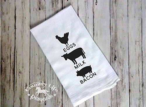 Flour Sack, Tea Kitchen Towel - Eggs Milk Bacon - Chicken Cow Pig
