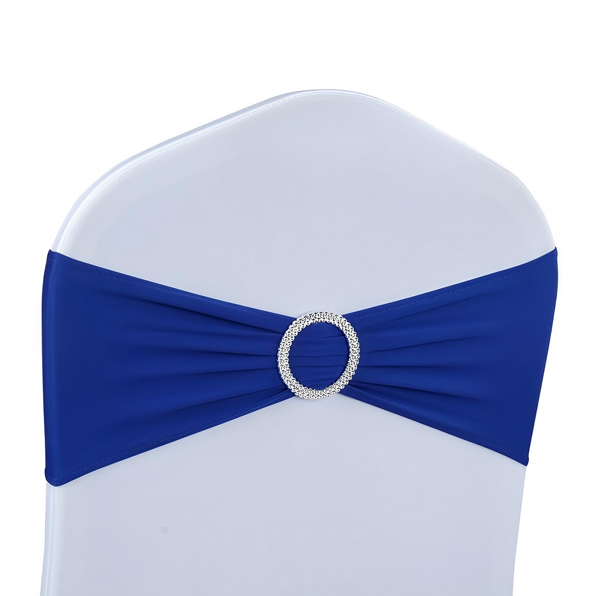 Photo 1 of 100 PCS Spandex Chair Sashes Bands Stretch Chair Ties Bows with Buckle Slider for Wedding Party Banquet Decoration?Blue?