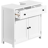 Pinikuyiro Bathroom Pedestal Sink Storage Cabinet, White | 2 Doors,Drawer,Bathroom Under Sink Cabinet with U-Shape Cut-Out