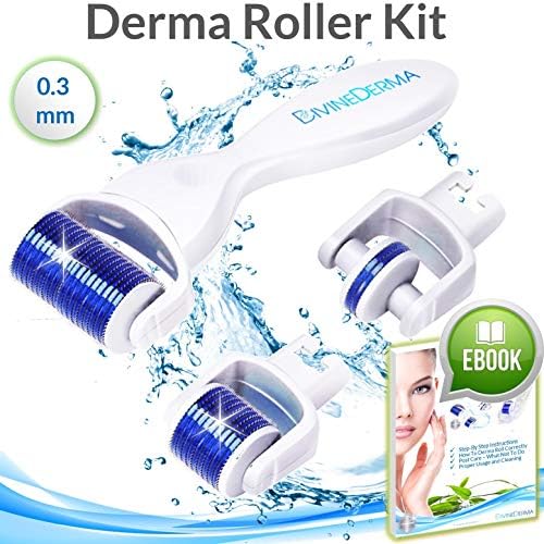 DERMA ROLLER KIT 0.3mm Titanium Microneedle Advanced Beauty Skin Care Set - Comes With 20 Page Instructional E-Book!