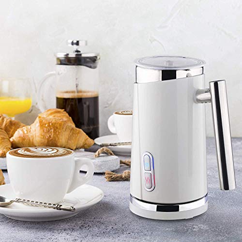 Huogary Milk Frother Electric Automatic Milk Warmer, Stainless Steel Milk Steamer and Frother with Hot or Cold Milk Foam, Foamer for Cappuccino, Coffee, Latte-N11 (white)