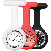 alladaga Set of 3 Nurse Fob Watches, Silicone Doctor Pocket Lapel Clip On Watches Gift