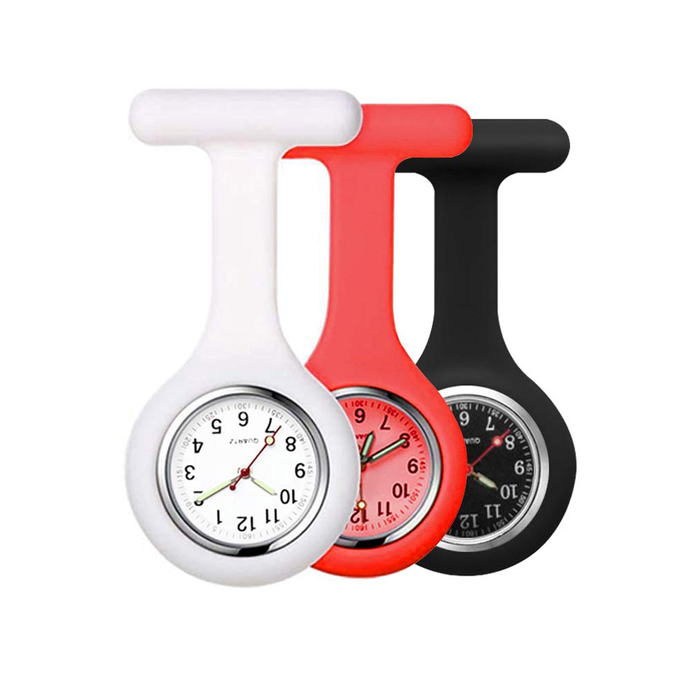 Photo 1 of alladaga Set of 3 Nurse Fob Watches, Silicone Doctor Pocket Lapel Clip On Watches Gift (White Red Black)
