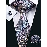 Hi-Tie Grey Woven Silk Necktie Tie Handkerchief Cufflinks Set for Men