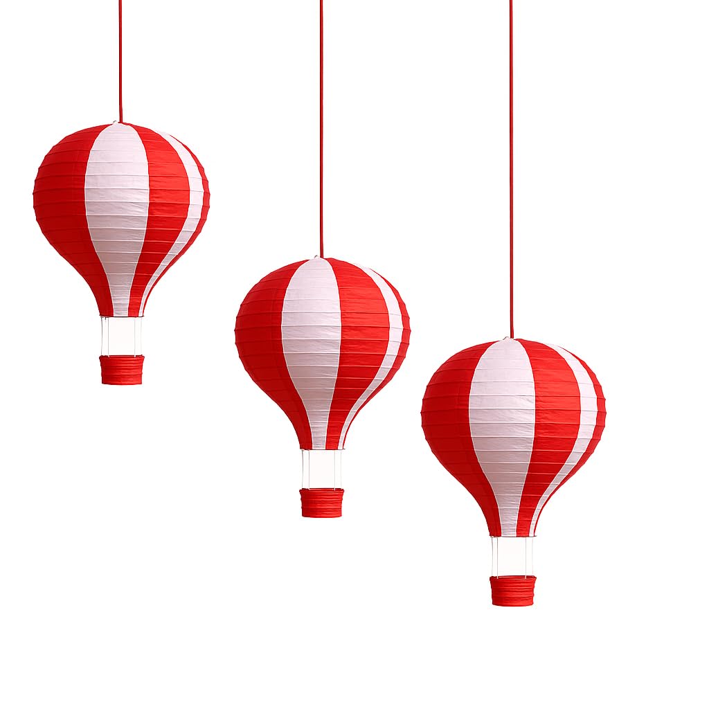 3 pcs Hot Air Balloon Decorations 12" (30cm) Hot Air Balloon Decor Hanging Party Lanterns Paper Nursery Lampshade Baby Class Room School Home Decorations (Red)