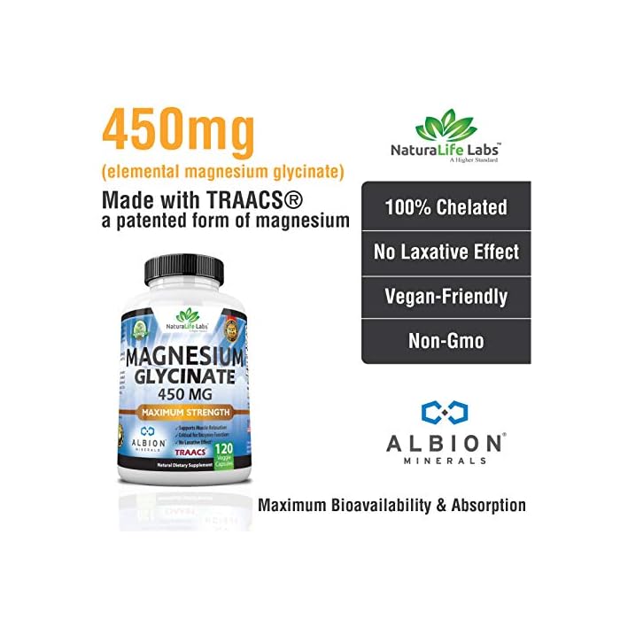 Magnesium Glycinate 450 MG Albion Minerals TRAACS Maximum