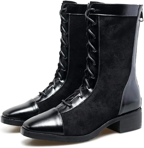 Amazon Jgfi ショート ブーツ レディース ローヒール 美脚 黒 ハーフブーツ アンクルブーツ ミドル丈 マーチンブーツ 防寒 夏秋冬用 滑り止め 通勤 通学 エンジニアブーツ レースアップ バックジップ 編み上げ ワークブーツ カジュアル フラット 4ｃｍ Jgfi