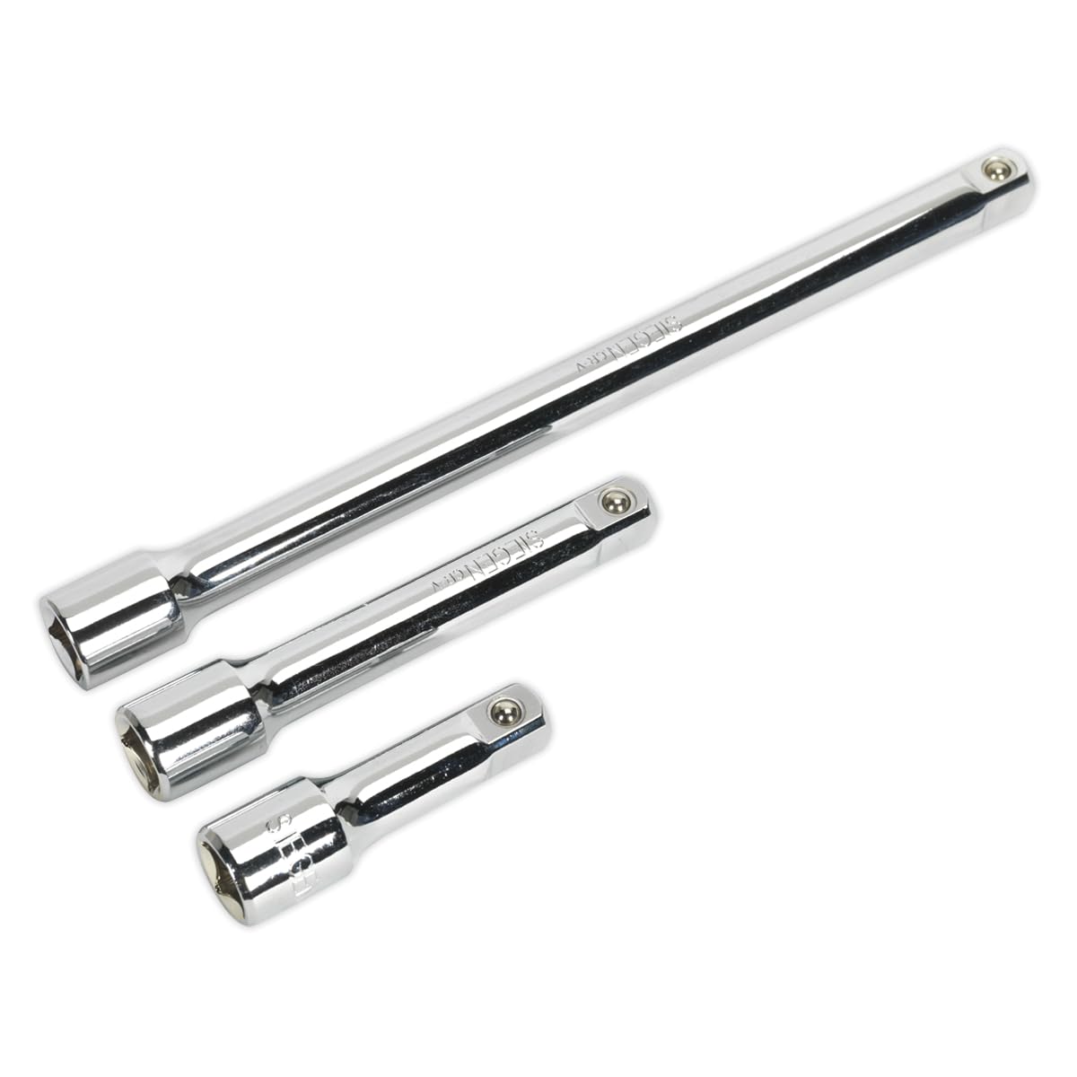 Sealey S0720 Extension Bar Set, 1/2" Square Drive, Silver, 3 Pieces
