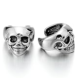 2pcs Mens Womens Stainless Steel Skull Ear Cuff Ear Clip Non-Piercing Clip On Earrings