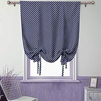 SONGDAYONE Navy Blue Adjustable Thermal Insulated Tie Up Curtain Panel Nautical Polka Dots W27 x L64 inch