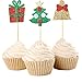 ALISSAR 28-pack Christmas Cupcake Toppers, Glitter Holiday Cake toppers Home Party Decor Christmas Party Supplies Favors