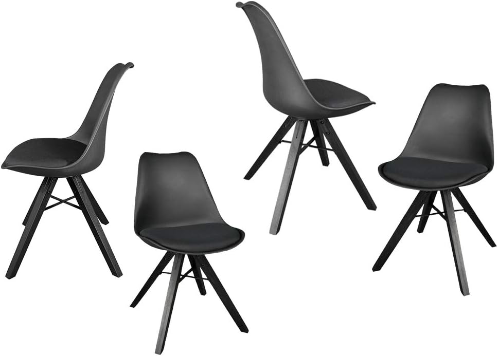 Polorim Modern Wooden Dining Chairs Set of 4 Upholstered Side Chairs for Kitchen Living Room Office Black