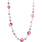 FULU AUTUMN Long Beaded Necklaces for Women Silver Link Chain Necklace with Shell Crystal Beads, Party Gifts for Her