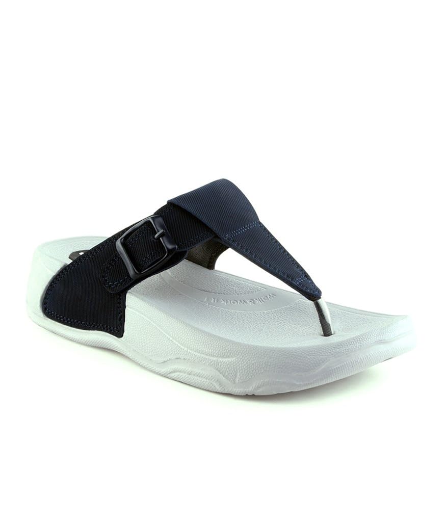 pure women's navy blue synthetic flats - 4