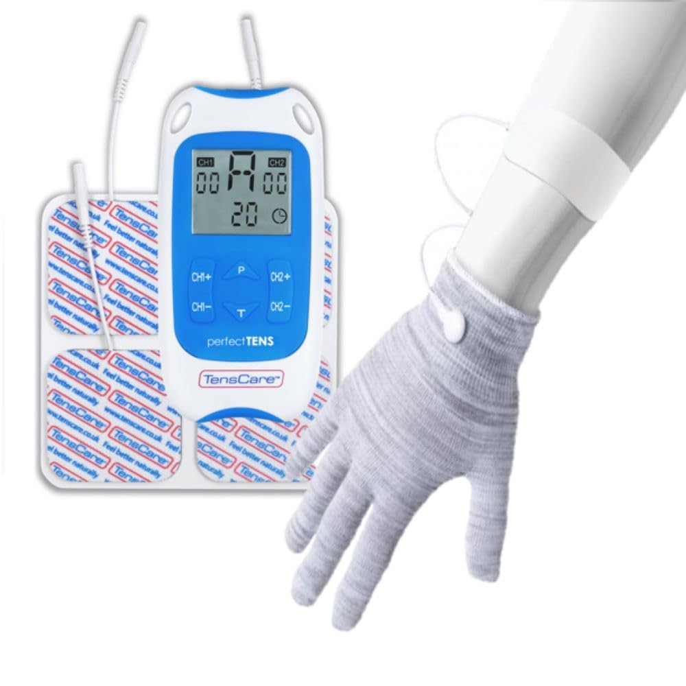TensCare Perfect TENS - Clinically Proven TENS Device for Pain Relief of The Back, Hip, Leg, Arm Aswell as Arthritis and Sciatica. Includes Glove for Arthritis in The Hand - Large