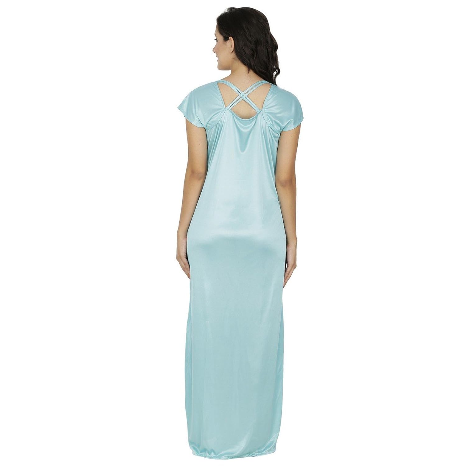 klamotten criss cross sea green satin long nightwear