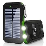 Ayyie Solar Charger,10000mAh Solar Power Bank Portable External Backup Battery Pack Dual USB Solar Phone Charger with 2LED Light Carabiner and Compass for Your Smartphones (Green)