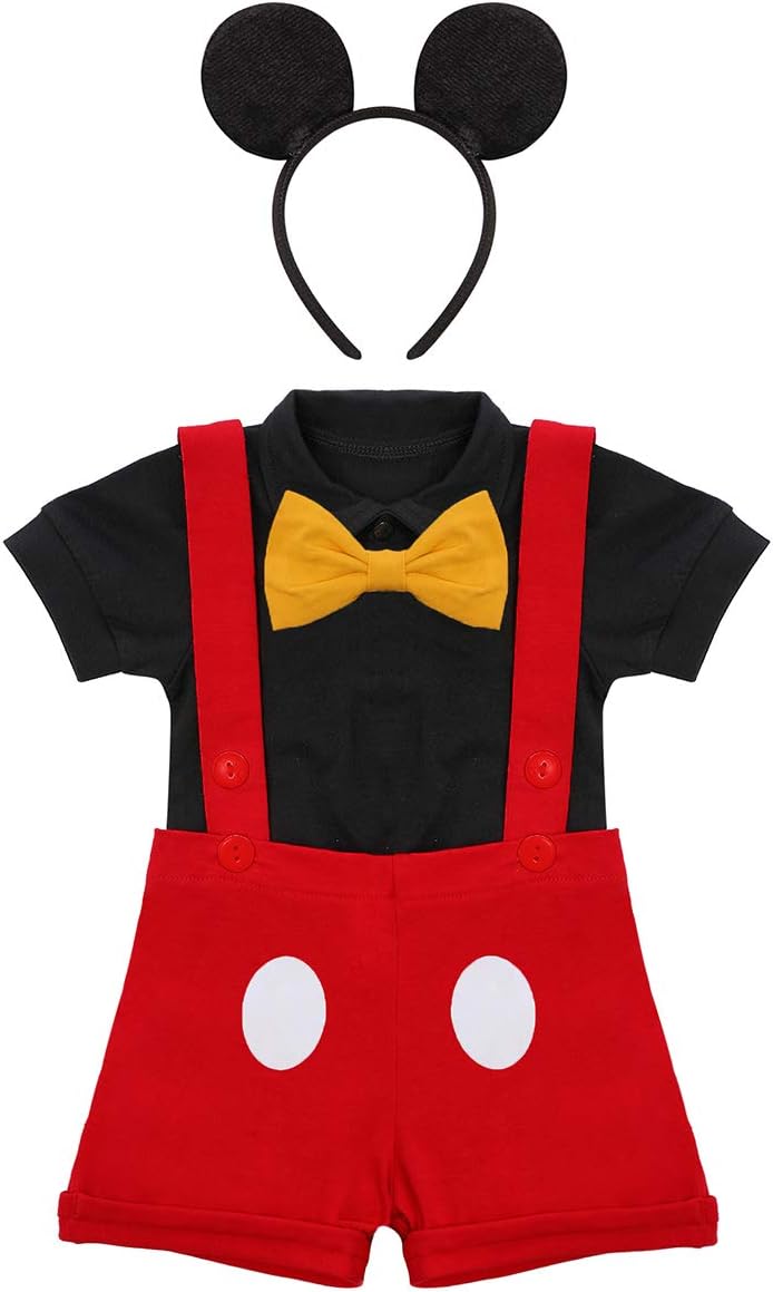 Mouse Costume for Baby Boy Romper Suspender Pants Bow Tie Set Cake Smash