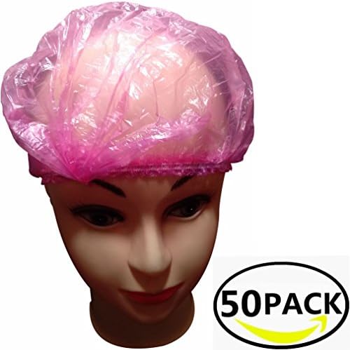 Thetimebus 50 Pcs Plastic Shower Cap (Pink)