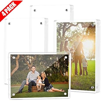 Tomorotec 4-Pack [5 x 7 inch] High Transparency Magnetic Picture Frames Frameless, Acrylic Photo Frame Double Sided Free Standing Desktop Display Stand(4 Pack)