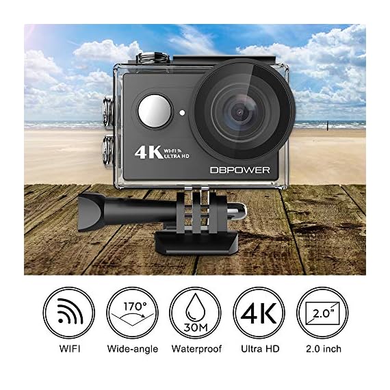 DBPOWER 4K Action Camera 12MP Ultra HD Waterproof Sports Cam with Builtin WiFi 170 Degree Wide