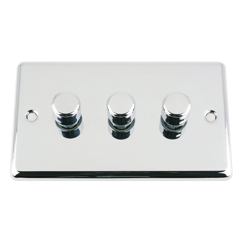 Light Dimmer Switch 3 Gang 400W (Max) - Polished Chrome - Classic - 10 Amp 3 Gang 2 Way