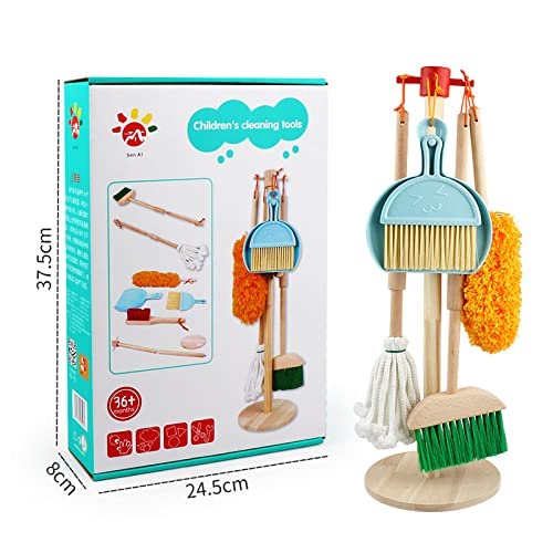 AM ANNA Cleaning Toy Set , 7 Piece Kids Broom Tools-Broom, Mop, Duster, Brush, Dustpan and Hanging Stand Housekeeping Kit, for Toddlers Toddler Kids, Pieces Blue