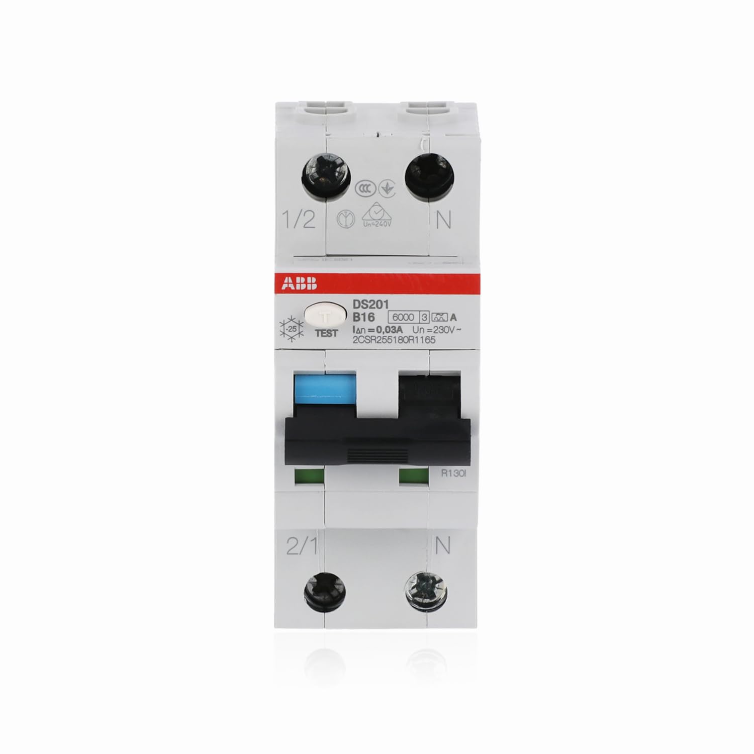 ABB DS201A-B16 DS201A-B16/0.03 FI/LS Switch 6kA, 1P+N, Type A, B 16, 30mA, Grey, 2 TE