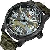 Tonnier Military watches for Men Green Canvas Strap Calendar Man watches, Camouflage Pattern