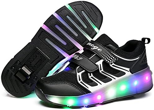 LED Light Up Single/Double Wheel Roller Skate Shoes for Boys Girls Kid(Black 1 wheel 33 M EU/1.5 M US Little Kid)