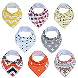 Baby Bandana Drool Bibs for Boys and Girls | 8-Pack Hypoallergenic 100% Organic Cotton Bandana Baby Bibs for Teething and Drooling Newborn to 24 Months | Baby Shower Gift Set